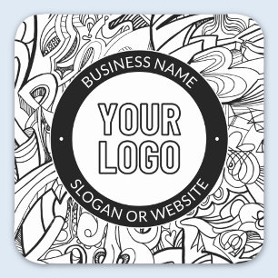 Modern Line Artwork & Your Logo w/Editable Text Square Sticker