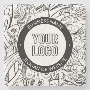 Modern Line Artwork & Your Logo w/Editable Text Stone Coaster