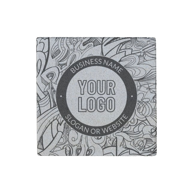 Modern Line Artwork & Your Logo w/Editable Text Stone Magnet (Front)