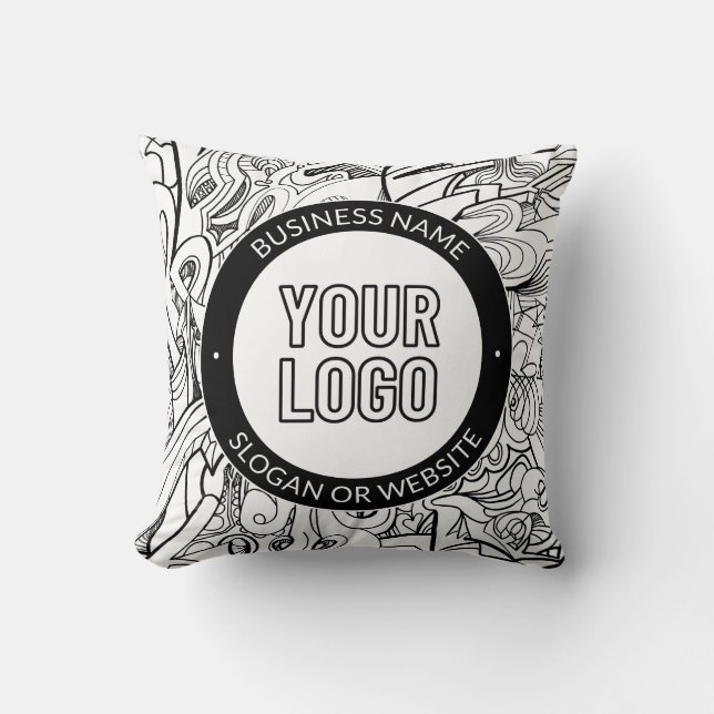 Modern Line Artwork & Your Logo w/Editable Text Throw Pillow (Front)
