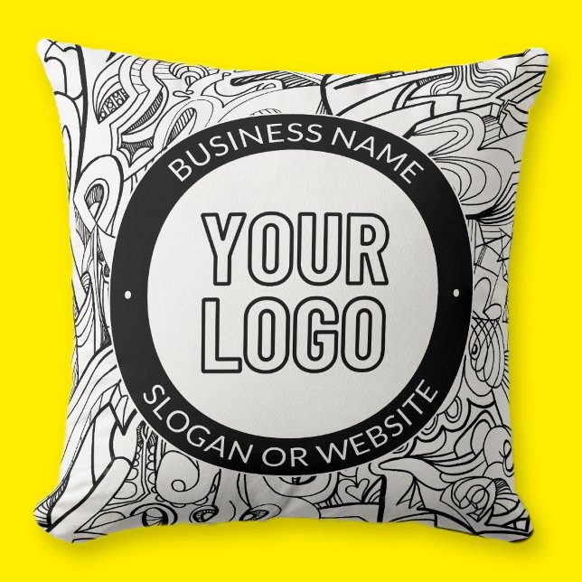 Modern Line Artwork & Your Logo w/Editable Text Throw Pillow (Creator Uploaded)