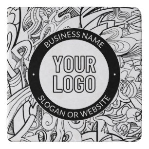Modern Line Artwork & Your Logo w/Editable Text Trivet