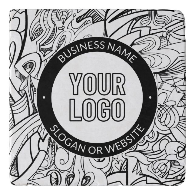 Modern Line Artwork & Your Logo w/Editable Text Trivet (Front)