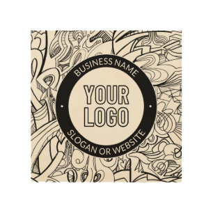 Modern Line Artwork & Your Logo w/Editable Text Wood Wall Art
