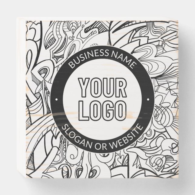 Modern Line Artwork & Your Logo w/Editable Text Wooden Box Sign (Front Horizontal)