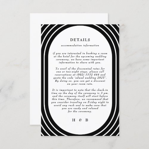 Modern Line Black White Monogram Wedding Oval Arch Enclosure Card