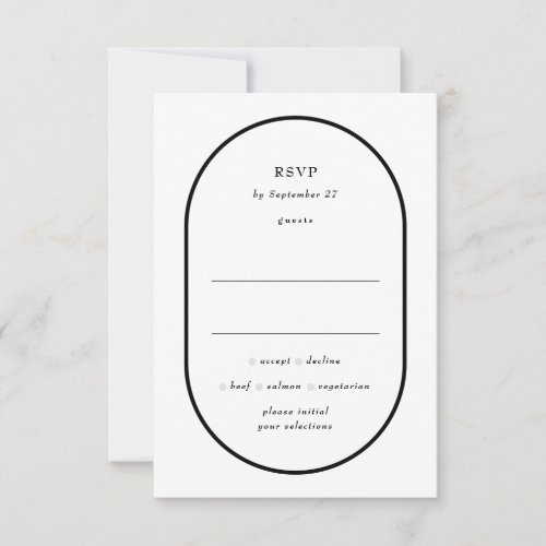 Modern Line Black White Monogram Wedding Oval Arch RSVP Card