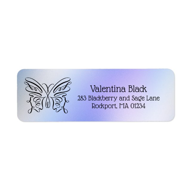 Modern Line Drawing Butterfly Blue Holographic Label (Front)