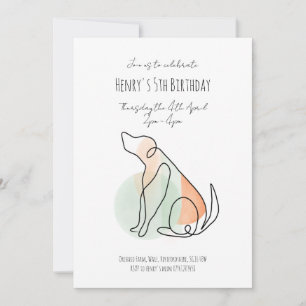 Modern line drawing dog birthday invitation