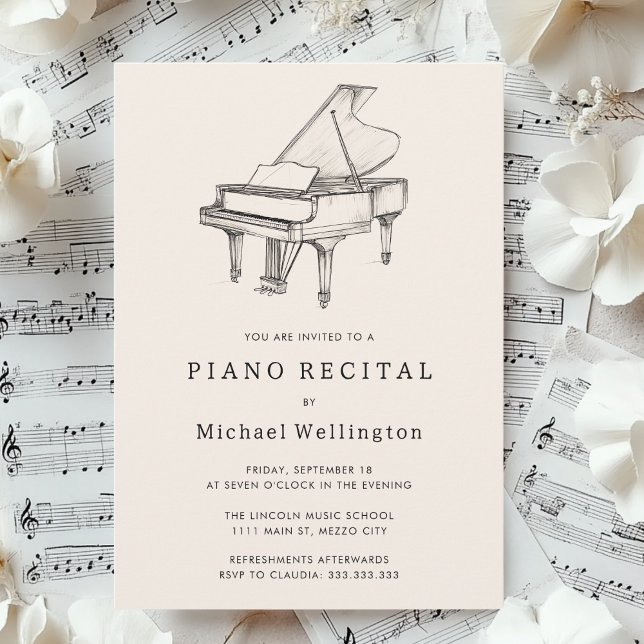 Modern Line Drawing Music Photo Piano Recital Invitation (Creator Uploaded)