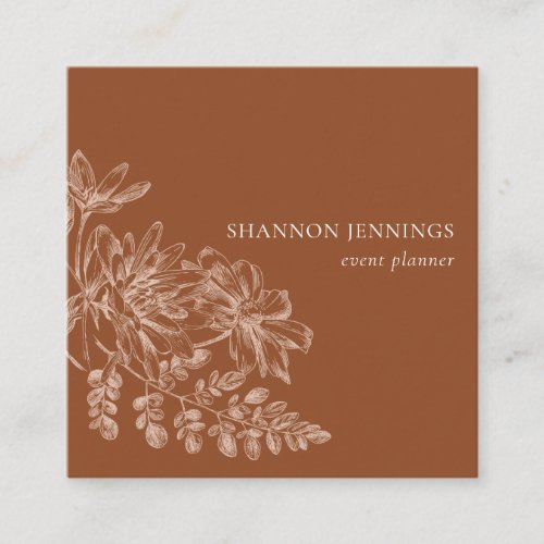 Modern Line Drawing Terra Cotta Square Business Card