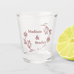 Modern Line Floral Couple Monogram Wedding Favor Shot Glass