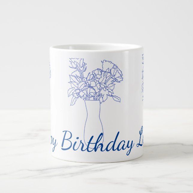 Modern Line Flower Original Flower Illustration Giant Coffee Mug (Front)