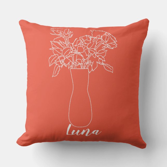Modern Line Flower Original Flower Illustration Throw Pillow (Front)