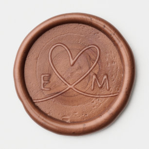 Modern Line Heart Couple Initial Wedding Monogram Wax Seal Sticker