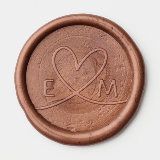 Modern Line Heart Couple Initial Wedding Monogram Wax Seal Sticker (Front)