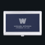 MODERN LINE MONOGRAM  BUSINESS LOGO  BUSINESS CARD CASE<br><div class="desc">Elevate your everyday professional style with this sleek blue business card holder, customized with your monogram in the eye-catching Monoton font and name in clean white lettering. Its simple, modern design gives it a polished, high-end feel without trying too hard. The deep blue color paired with the subtle white details...</div>