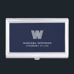 MODERN LINE MONOGRAM  BUSINESS LOGO  BUSINESS CARD CASE<br><div class="desc">Elevate your everyday professional style with this sleek blue business card holder, customized with your monogram in the eye-catching Monoton font and name in clean white lettering. Its simple, modern design gives it a polished, high-end feel without trying too hard. The deep blue color paired with the subtle white details...</div>