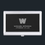 MODERN LINE MONOGRAM  BUSINESS LOGO  BUSINESS CARD CASE<br><div class="desc">Elevate your everyday professional style with this sleek blue business card holder, customized with your monogram in the eye-catching Monoton font and name in clean white lettering. Its simple, modern design gives it a polished, high-end feel without trying too hard. The deep black color paired with the subtle white details...</div>