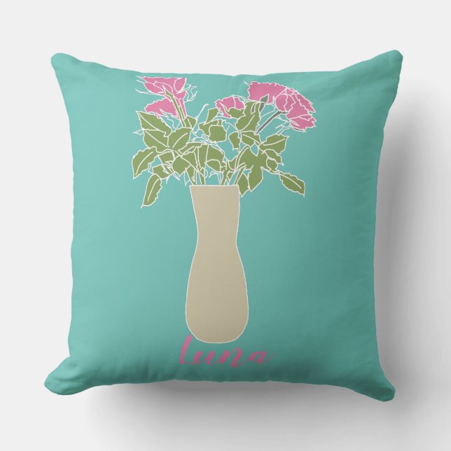 Modern Line Original Flower Illustration Throw Pillow (Front)