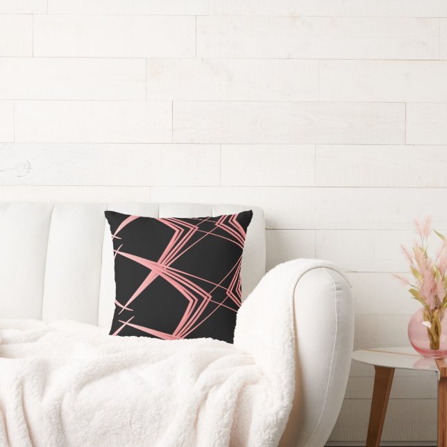 Modern Line Pattern Black And Pink  Throw Pillow (Couch)