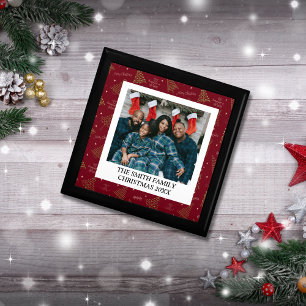 Modern lineart Christmas Trees with Photo & Name Gift Box