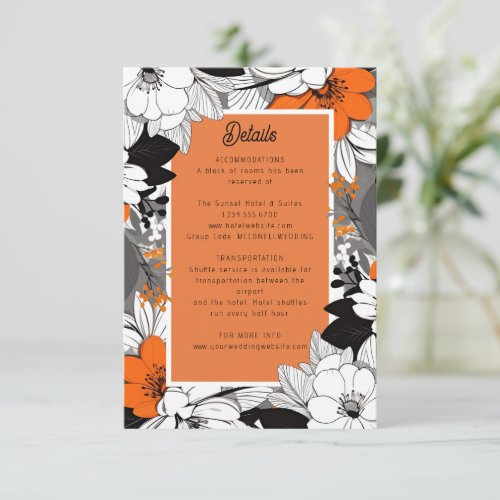modern lineart floral wedding details RSVP card