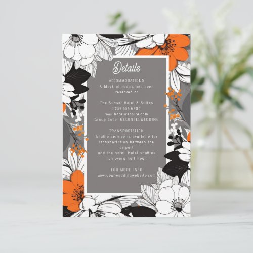 modern lineart floral wedding details RSVP card