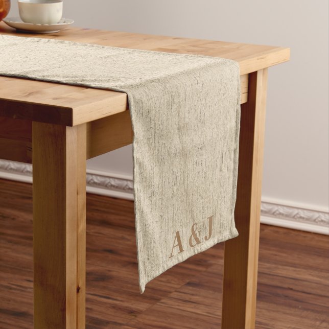 Modern Linen Color Personalized Monogram Wedding  Medium Table Runner (In Situ)