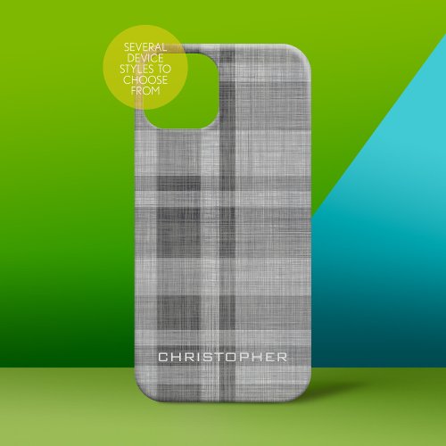 Modern Linen Plaid Pattern Personalized Name Case_Mate iPhone 14 Pro Case