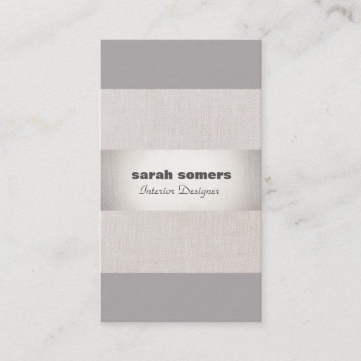Customizable Modern Linen Silver Striped Stylish Gray Taupe Business Card Templates