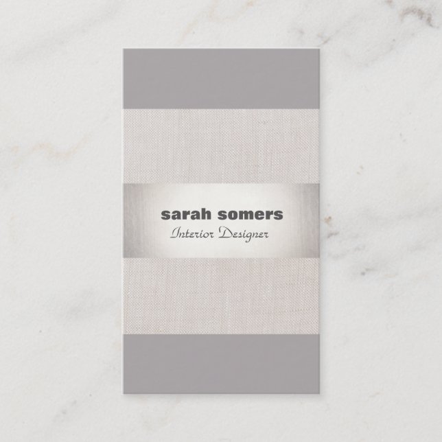 Modern Linen Silver Striped Stylish Gray Taupe Business Card (Front)
