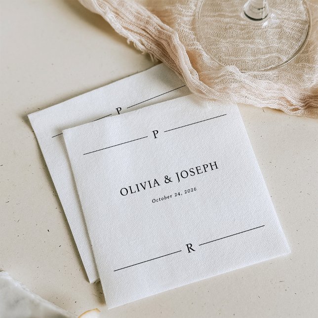 Modern Lines and Monogram Black and White Wedding Napkins (Creator Uploaded)