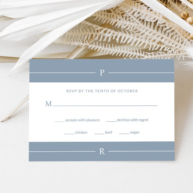 Modern Lines and Monogram | Dusty Blue Wedding RSVP Card (Creator Uploaded)