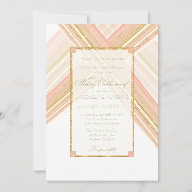 Modern Lines Art Deco Faux Gold Glitter Wedding Invitation (Front)