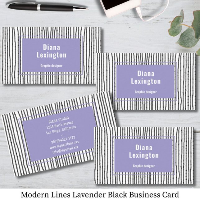  Modern Lines Lavender Black Business Card (Creator Uploaded)