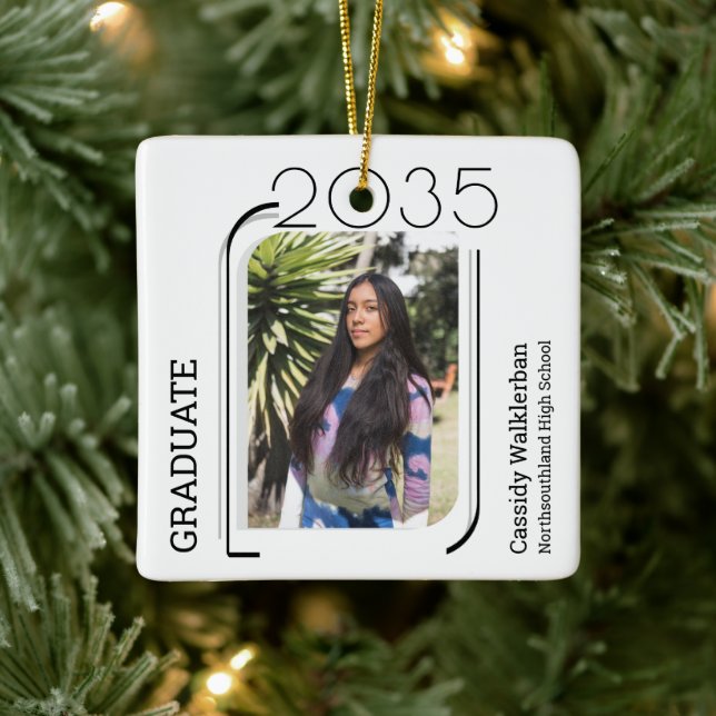 Modern Lines Photo Graduation Ceramic Ornament (Tree)