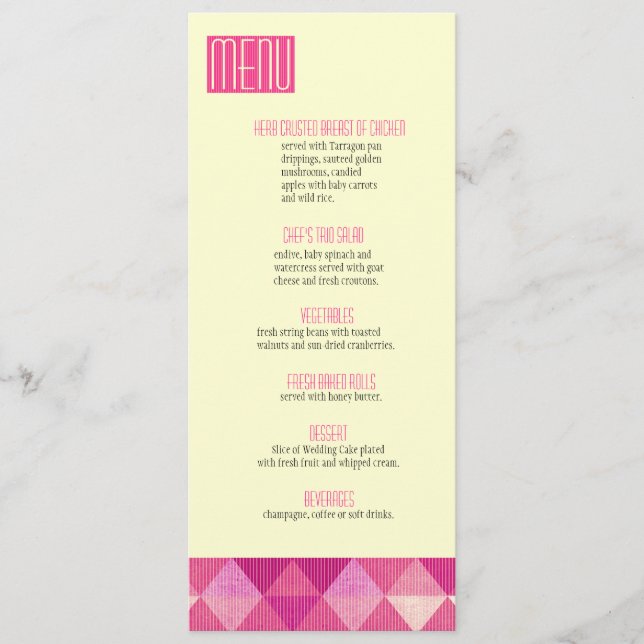Modern Lines Wedding Menu fuschia (Front)