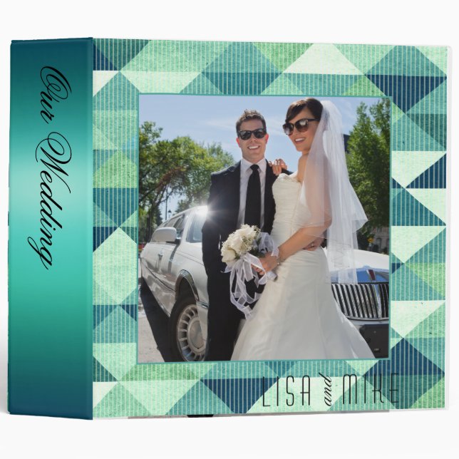 Modern Lines Wedding Photo Album teal 3 Ring Binder (Front/Spine)