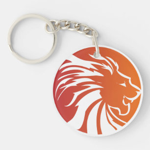 Modern Lion Logo Orange Personalized Keychain