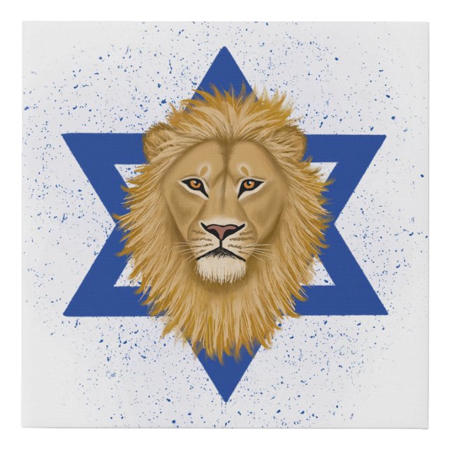 Modern Lion of Judah . Star of David Faux Canvas Print (Front)