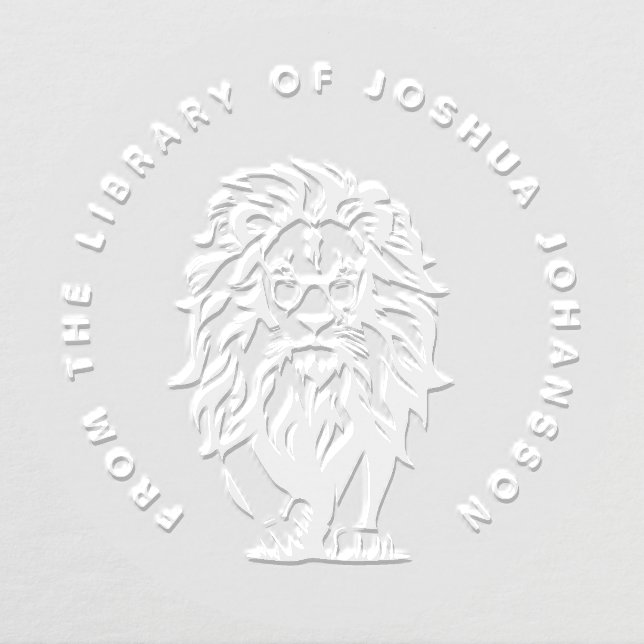Modern Lion Wearing Glasses Custom Library Book Embosser (Design)