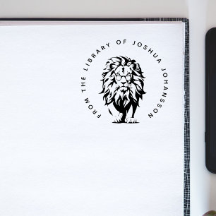 Modern Lion Wearing Glasses Custom Library Book Rubber Stamp