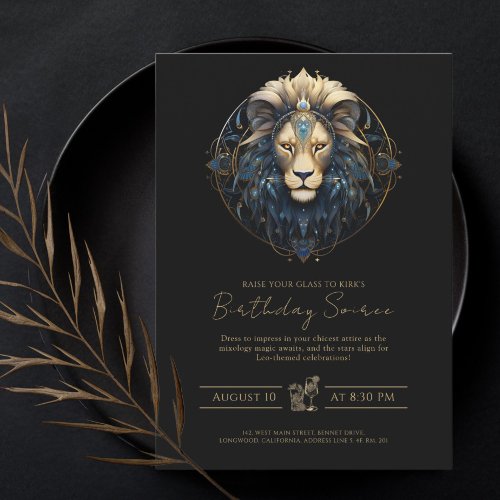 Modern Lion Zodiac Symbol Black Gold Sun Sign Leo Invitation