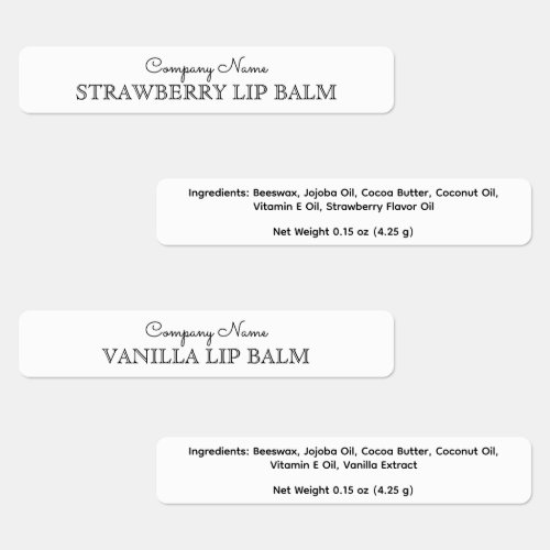 Modern Lip Balm Company Name Ingredient Custom Labels