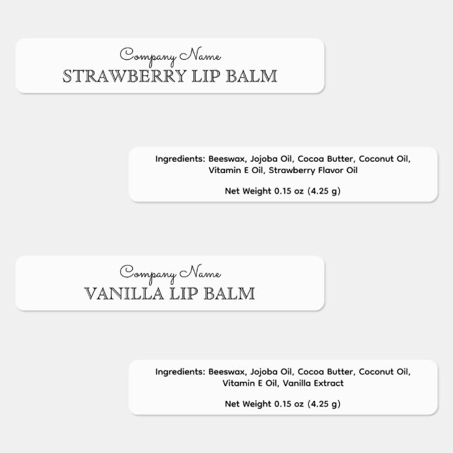 Modern Lip Balm Company Name Ingredient Custom Labels (Group)