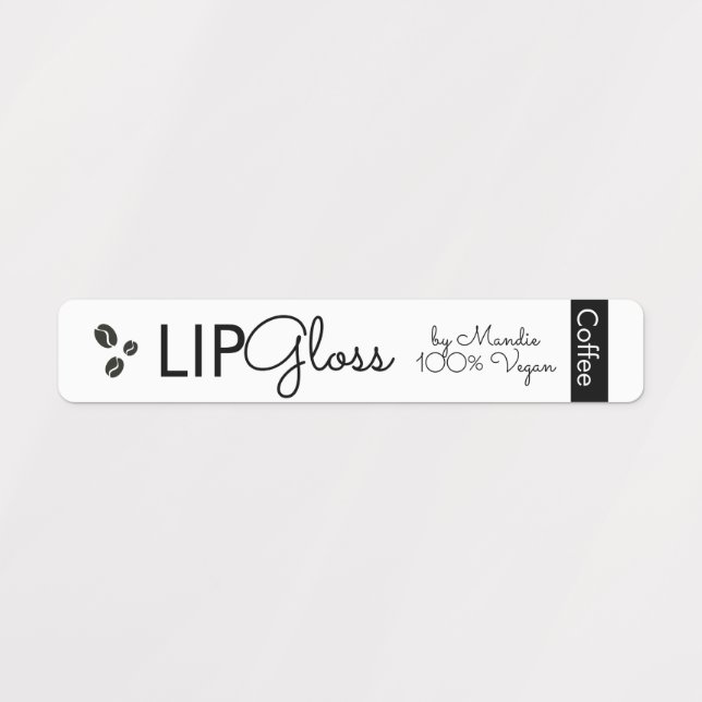 Modern Lip Gloss Coffee Vegan Branding Packaging   Labels (Design 1)