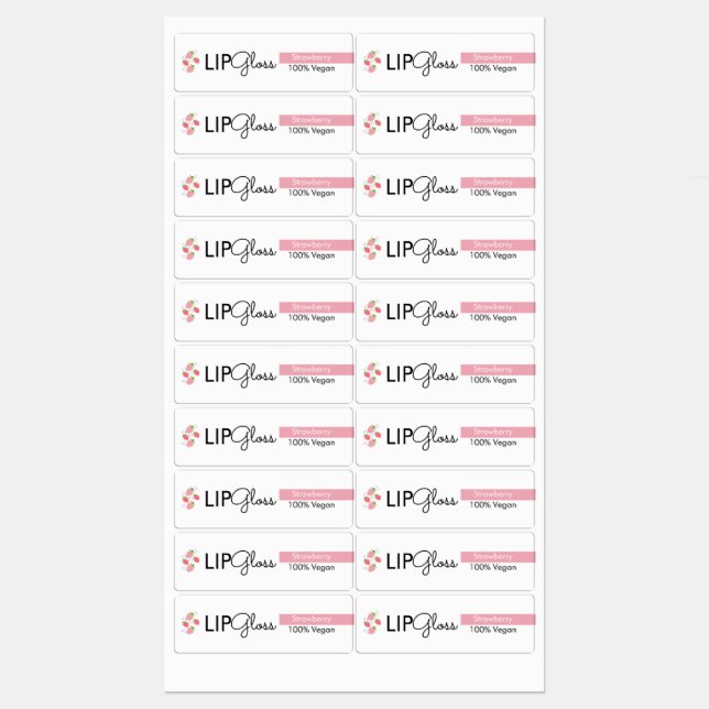 Modern Lip Gloss Strawberry Branding Packaging Labels (Sheet)