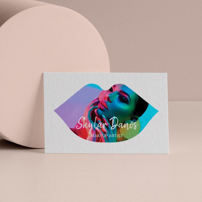 Modern Lip Photo Frame Trendy Makeup Artist White Business Card (Creator Uploaded)