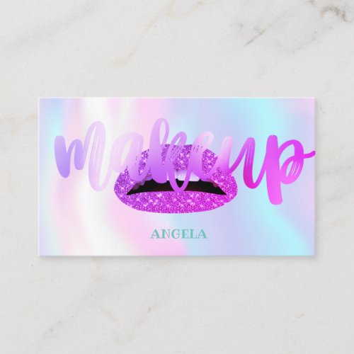 Modern LipsHolographic _Makeup artist Business Card